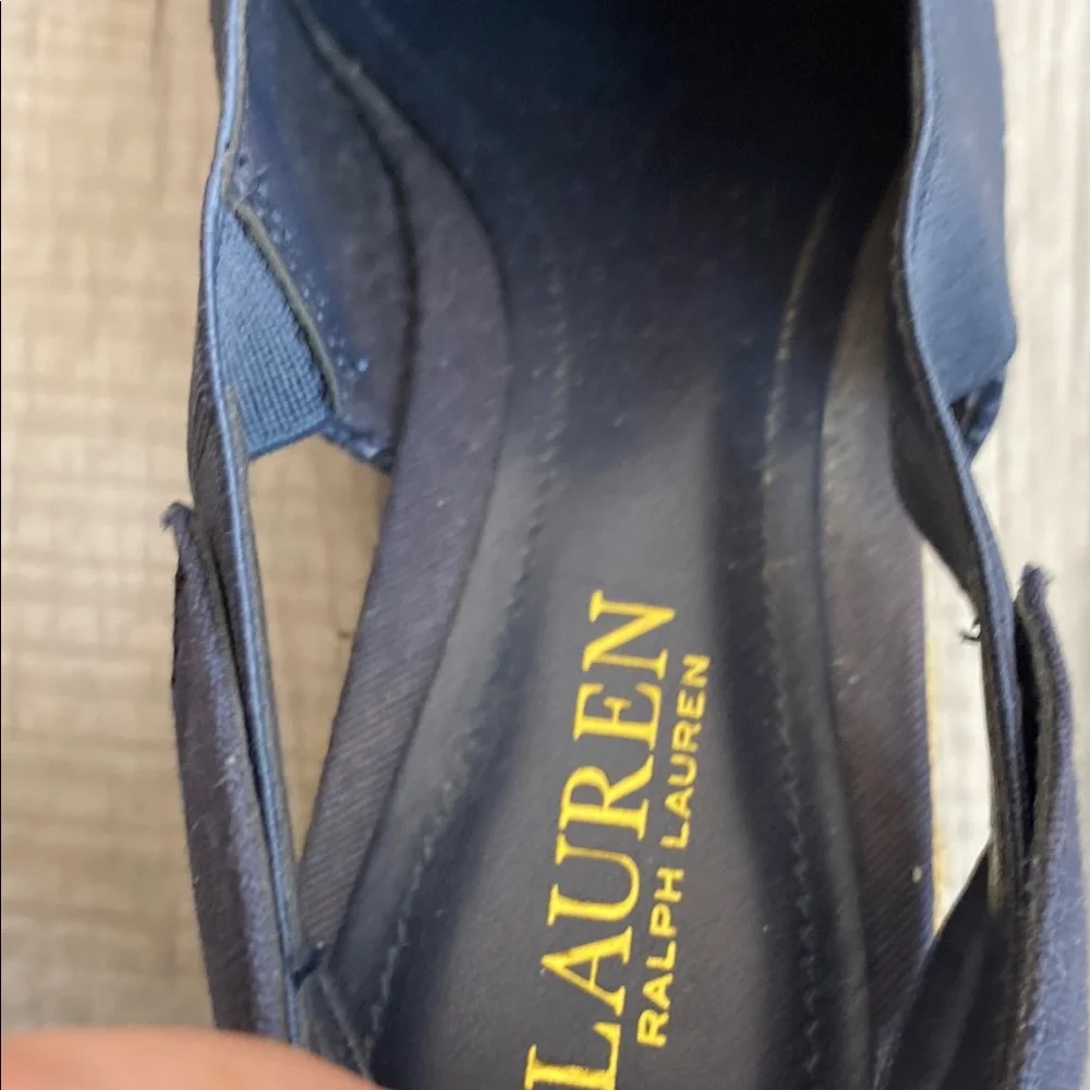 Lauren Ralph Lauren Blue and Tan Espadrille 3” Heel NWOB